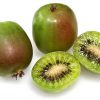 two Kiwi 'Prolific' and one cut in half to show the green inside with seeds