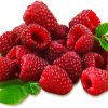 a small pile of Raspberry 'Latham' berries on a white background